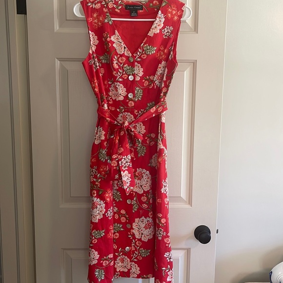 Jessica Howard Red Sleeveless Linen Floral Button Down Dress 6P - Picture 4 of 12